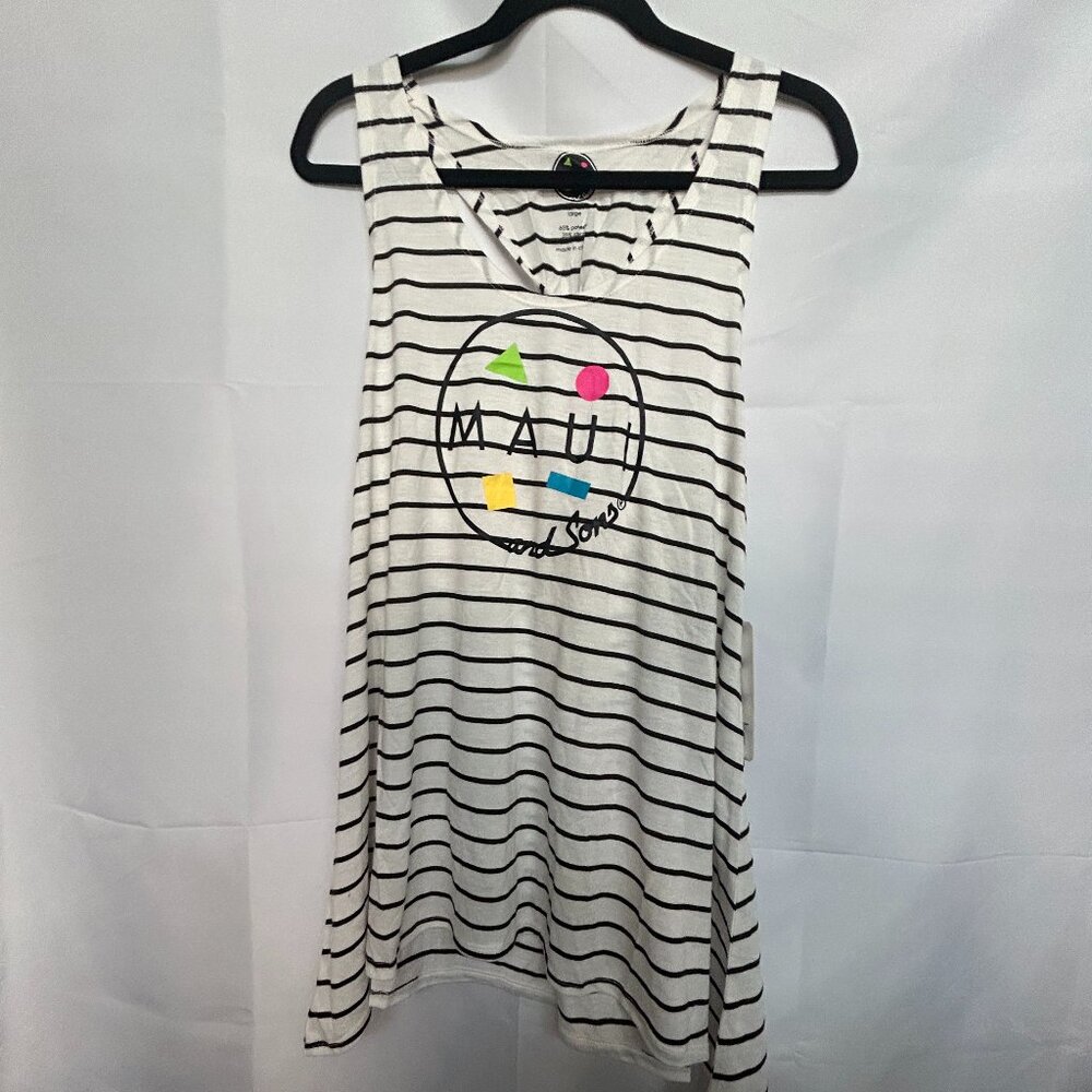Maui & Sons Womens Twisted Racerback Tank Top, White, Striped Large
